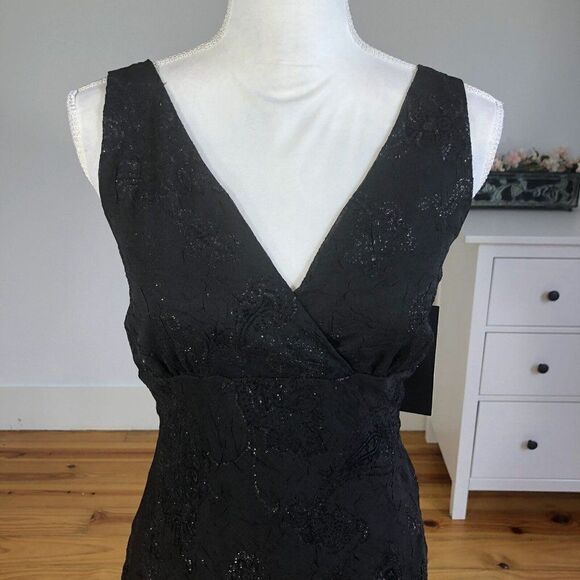 New Faith Love Passion Dress 9 Black Sparkle Surplice Sleeveless Sheath Cocktail - Picture 2 of 12